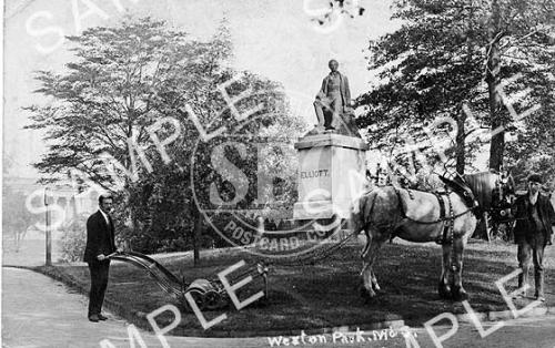 spc00213: Weston Park horse pulling lawnmower, Sheffield.